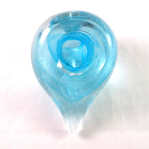 Handmade Art Glass Heart Paperweight, Blue and Glow in the Dark, Christmas Gift