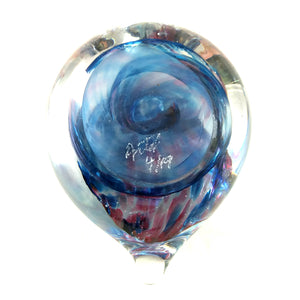 Handmade Art Glass Heart Paperweight, Blue and Pink, Mother's Day Gift