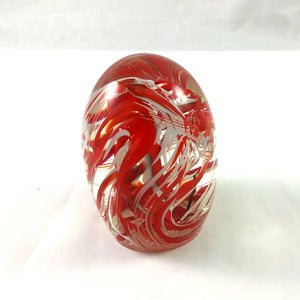 Handmade Art Glass Easter Egg Paperweight, Red and Pale Blue