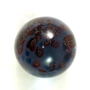 Handmade Art Glass Easter Egg Paperweight, Blue and Red, Small