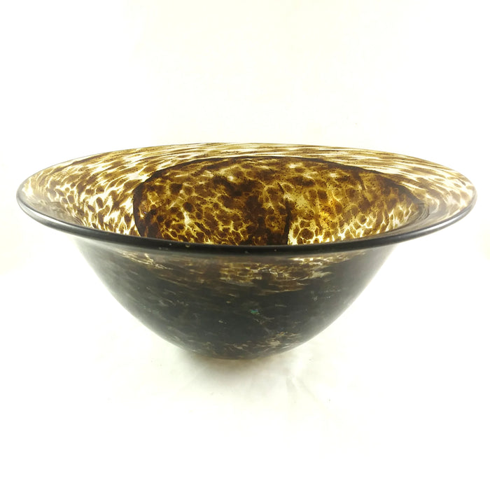 Handmade Art Glass Bowl, Old Gold and Rainbow Dichroic, Large, Fall Gift