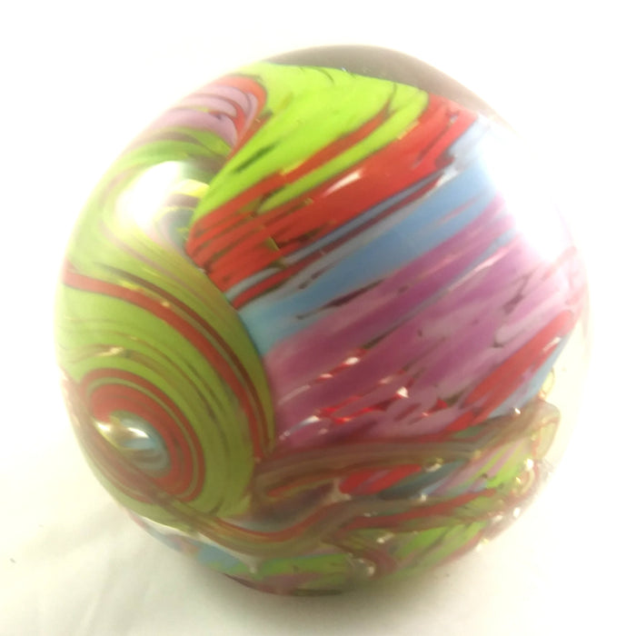 Handmade Art Glass Rounded Paperweight, Red Green Blue Violet, Summer Gift