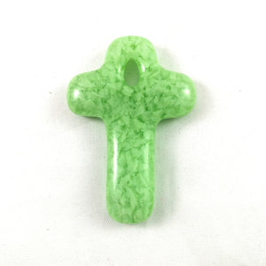 Handmade Art Glass Green Christian Cross Jewelry Pendant, Donation Piece, Mother's Day Gift