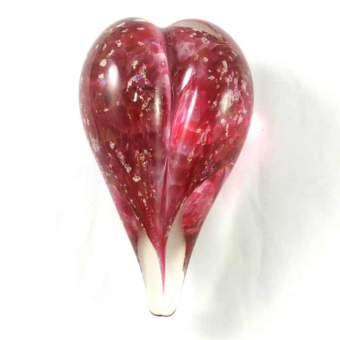 Handmade Art Glass Heart Paperweight, Strawberry Red and Rainbow Dichroic, Christmas Gift, Valentine Gift