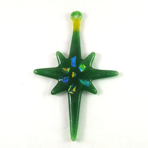 Handmade Christmas Star Ornament, Light Green Yellow and Rainbow Dichroic