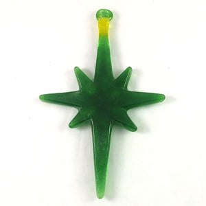 Handmade Christmas Star Ornament, Light Green Yellow and Rainbow Dichroic