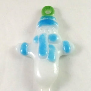 Handmade Christmas Snowman Icicle Ornament, Blue Green White Dichroic, Large