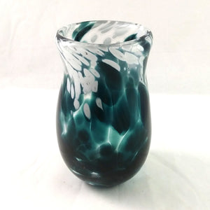 Handmade Art Glass Tumblers, Set of 4, Green and White, Christmas Gift