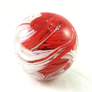 Handmade Art Glass Sphere Paperweight, Red and White, Christmas Gift