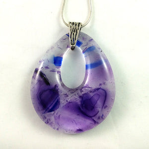 Handmade Recycled Art Glass Teardrop Jewelry Pendant, Purple and Blue, Mothers Day Gift, Valentine Gift