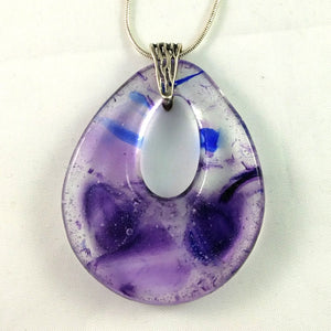 Handmade Recycled Art Glass Teardrop Jewelry Pendant, Purple and Blue, Mothers Day Gift, Valentine Gift