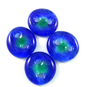 Handmade Art Glass Button, Blue and Green