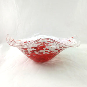 Handmade Red and White Free Form Art Glass Wave Bowl, Medium, Christmas Gift