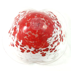 Handmade Red and White Free Form Art Glass Wave Bowl, Medium, Christmas Gift