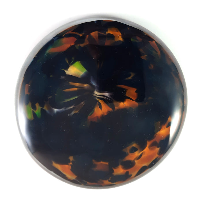 Multi Color Art Glass Rondel for Stained Glass Work, Black Gold Green, 4.25"