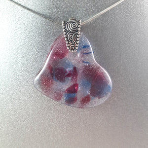 Handmade Art Glass Large Heart Pendant, Blue and Pink, Mothers Day Gift