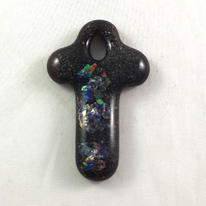 Handmade Art Glass Christian Cross Pendant, Purple and Rainbow Dichroic, Donation Piece, Christmas, Mother's Day Gift