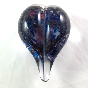 Handmade Art Glass Heart Paperweight, Blue Pink Rainbow, Mother's Day Gift