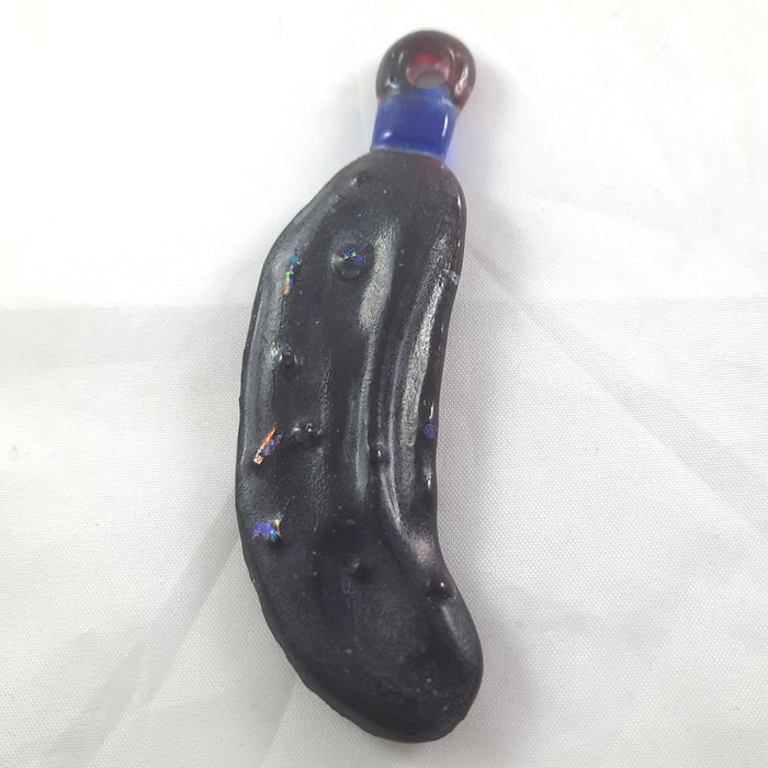 Handmade Christmas Pickle Ornament, Red Blue and Rainbow Dichroic