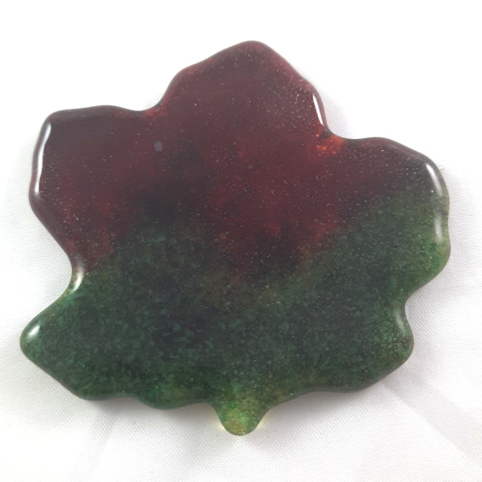 Small Art Glass Maple Leaf, Red and Green, 2.75"