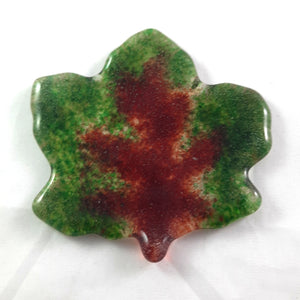 Small Art Glass Maple Leaf, Red and Green, 2.75"