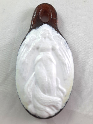 Handmade Art Glass Amber and White Angel Jewelry Pendant, Donation Piece, Mothers Day Gift