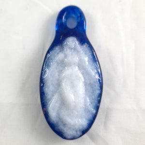 Handmade Art Glass Dark Blue and White and Dichroic Angel Jewelry Pendant, Donation Piece, Mothers Day Gift