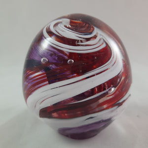 Handmade Art Glass Easter Egg Paperweight, Red White Violet