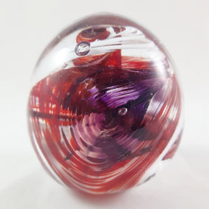Handmade Art Glass Easter Egg Paperweight, Red White Violet