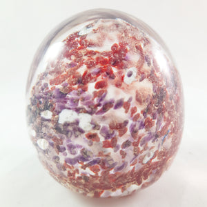 Handmade Art Glass Easter Egg Paperweight, Red White Violet Gold Mica