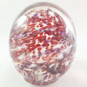 Handmade Art Glass Easter Egg Paperweight, Red White Violet Gold Mica
