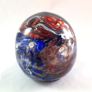 Handmade Art Glass Memorial Paperweight, Red White Blue with Gold Mica, Large, Gold Star Family