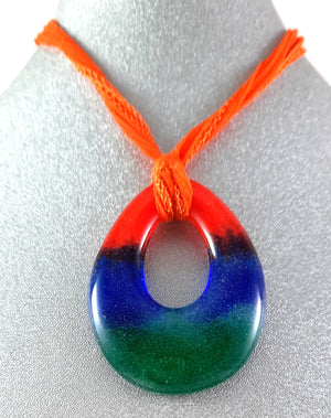 Art Glass Teardrop Jewelry Pendant, Orange Blue Green, Design By, Christmas Gift