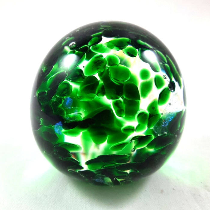 Handmade Art Glass Easter Egg Paperweight, Green and Rainbow Dichroic, Small