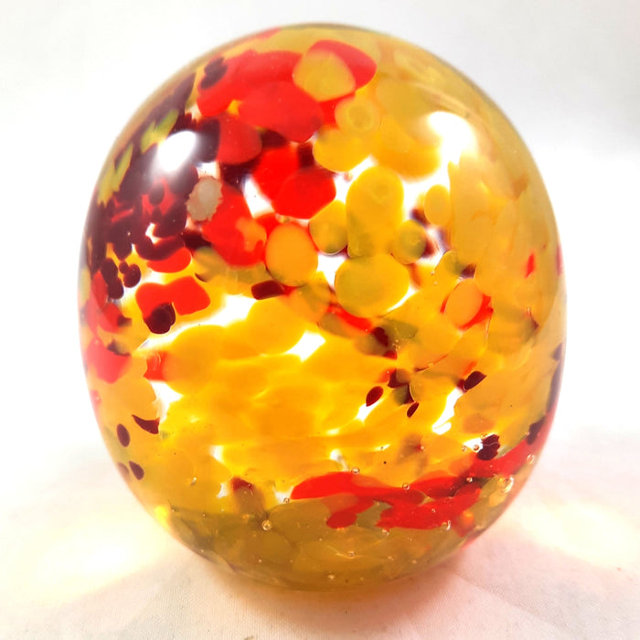 Handmade Art Glass Easter Egg Paperweight, Yellow Orange Red, Large