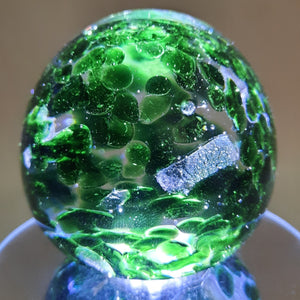 Handmade Art Glass Easter Egg Paperweight, Green and Rainbow Dichroic, Small