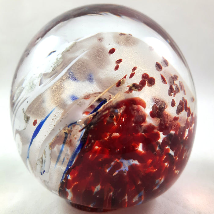Handmade Art Glass Easter Egg Paperweight, Red White Blue with Gold Mica, Large