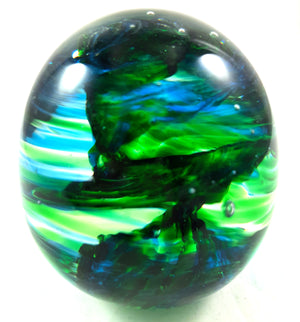 Handmade Art Glass Easter Egg Paperweight, Blue and Green