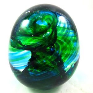 Handmade Art Glass Easter Egg Paperweight, Blue and Green