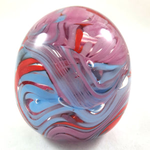 Handmade Art Glass Easter Egg Paperweight, Pink Blue Red, Small