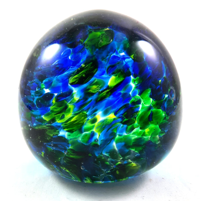 Handmade Art Glass Easter Egg Paperweight, Blue and Green, Small