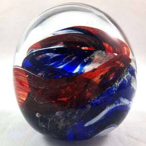 Handmade Art Glass Easter Egg Paperweight, Red White Blue, Large