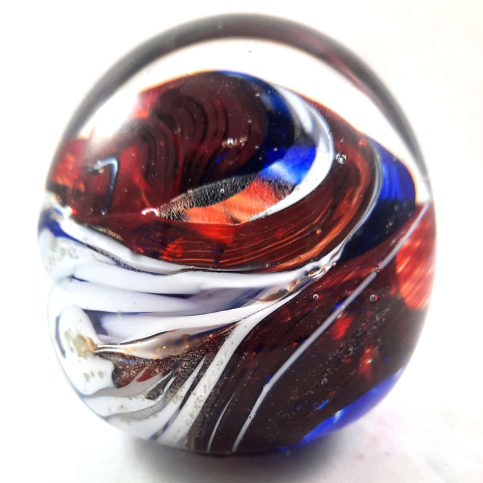 Handmade Art Glass Easter Egg Paperweight, Red White Blue, Large