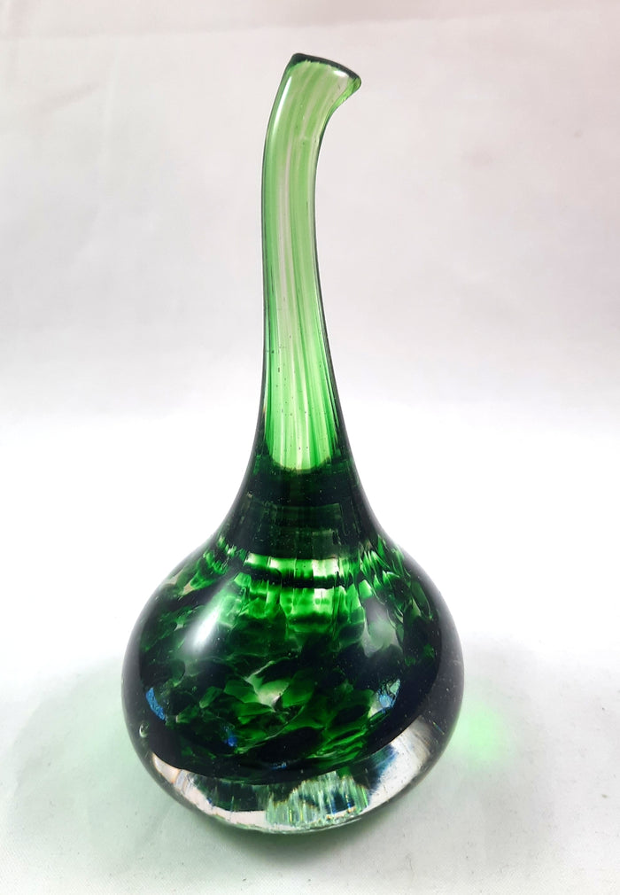 Handmade Art Glass Ring Holder, Green and Rainbow Dichroic, Large