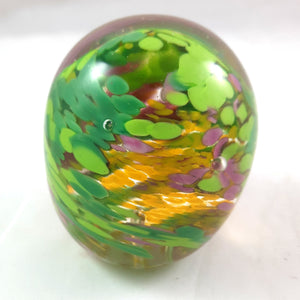 Handmade Art Glass Easter Egg Paperweight, Green Yellow Pink, Large