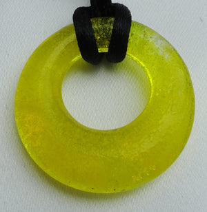 Handmade Art Glass Yellow and Mixed Dichroic Hoop Jewelry Pendant, Mother's Day, Fall Gift!