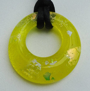Handmade Art Glass Yellow and Mixed Dichroic Hoop Jewelry Pendant, Mother's Day, Fall Gift!