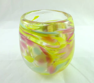 Yellow Pink and Blue Handmade Art Glass Candle Holder, Mother's Day Gift