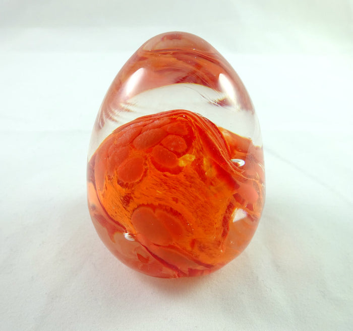 Handmade Art Glass Red and Orange Easter Egg Paperweight, Fall Gift